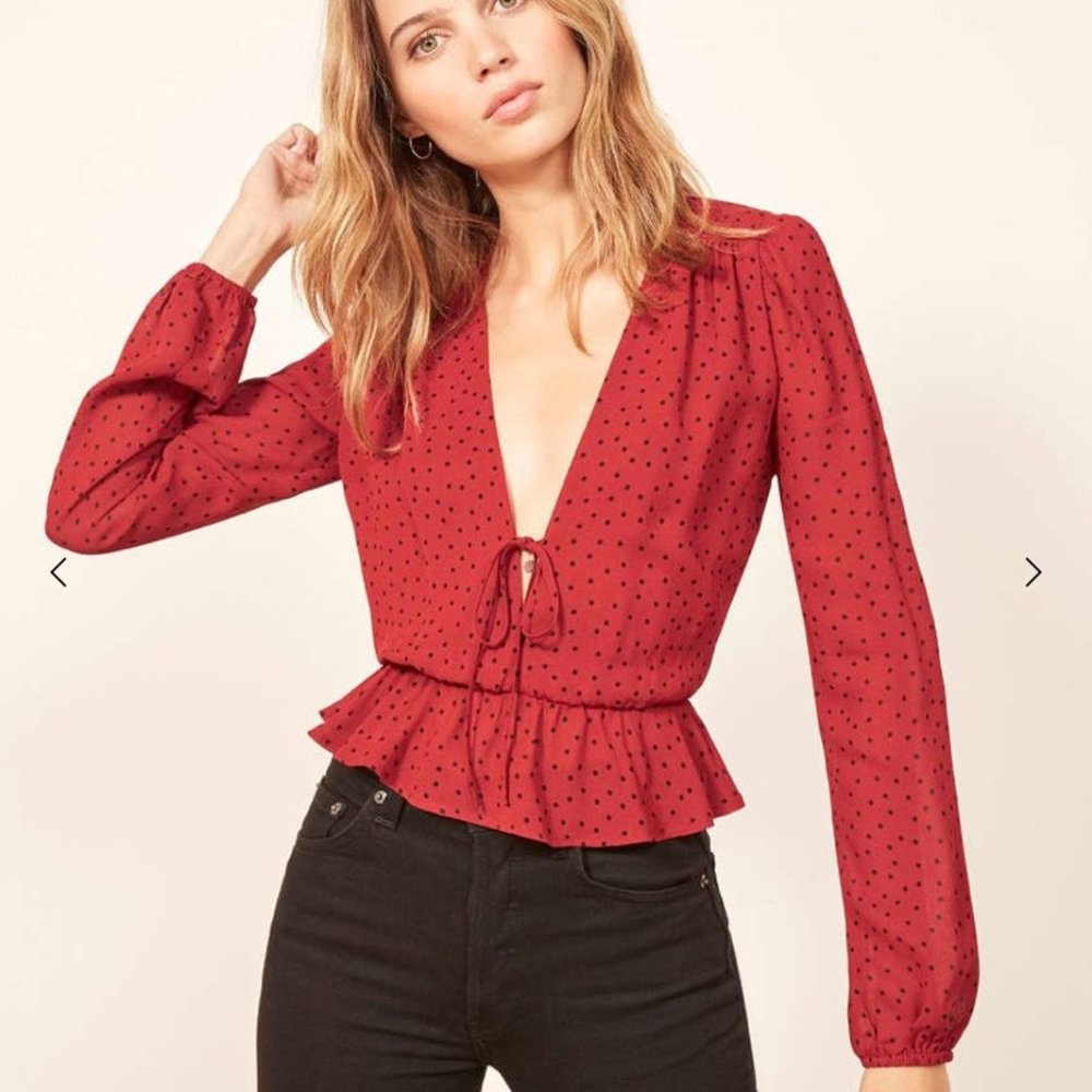 Reformation Nikki Top long sleeve in red Flamenco
